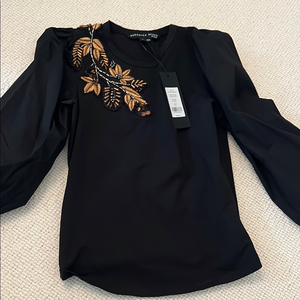 Rebecca Minkoff Black Top with Gold Embroidery